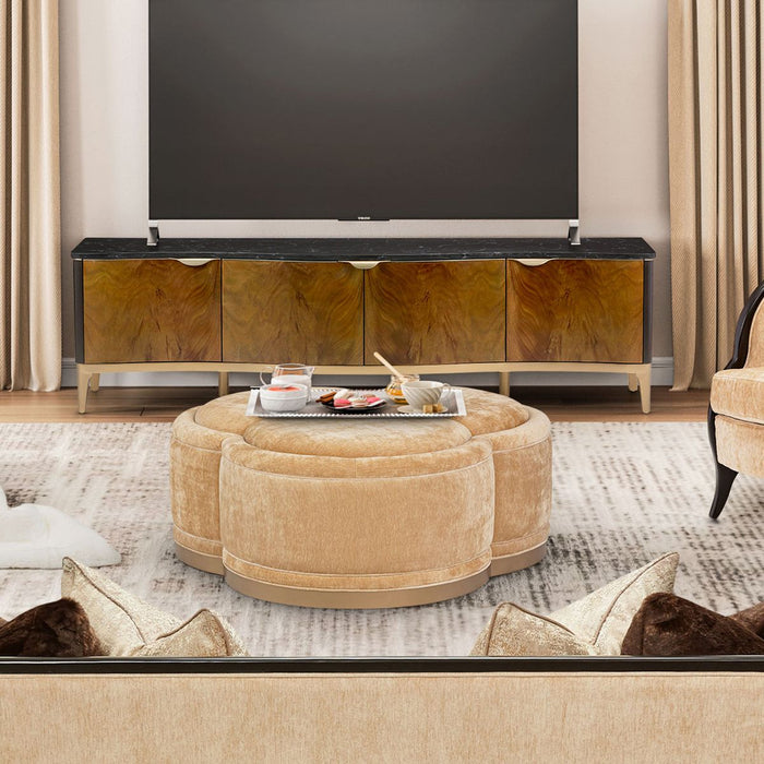 AICO Malibu Crest Clover Cocktail Ottoman in Dark Espresso