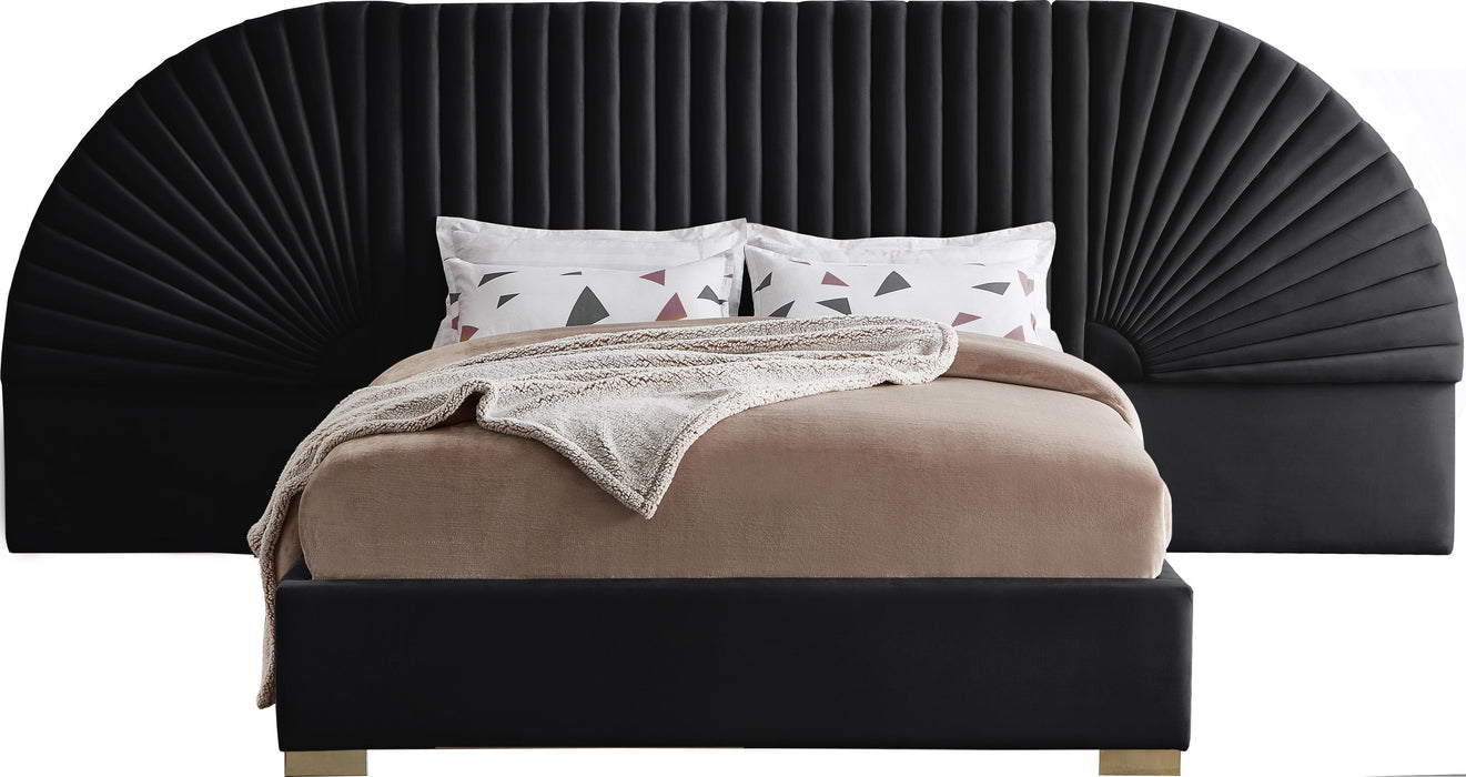 Cleo Black Velvet Queen Bed (3 Boxes)