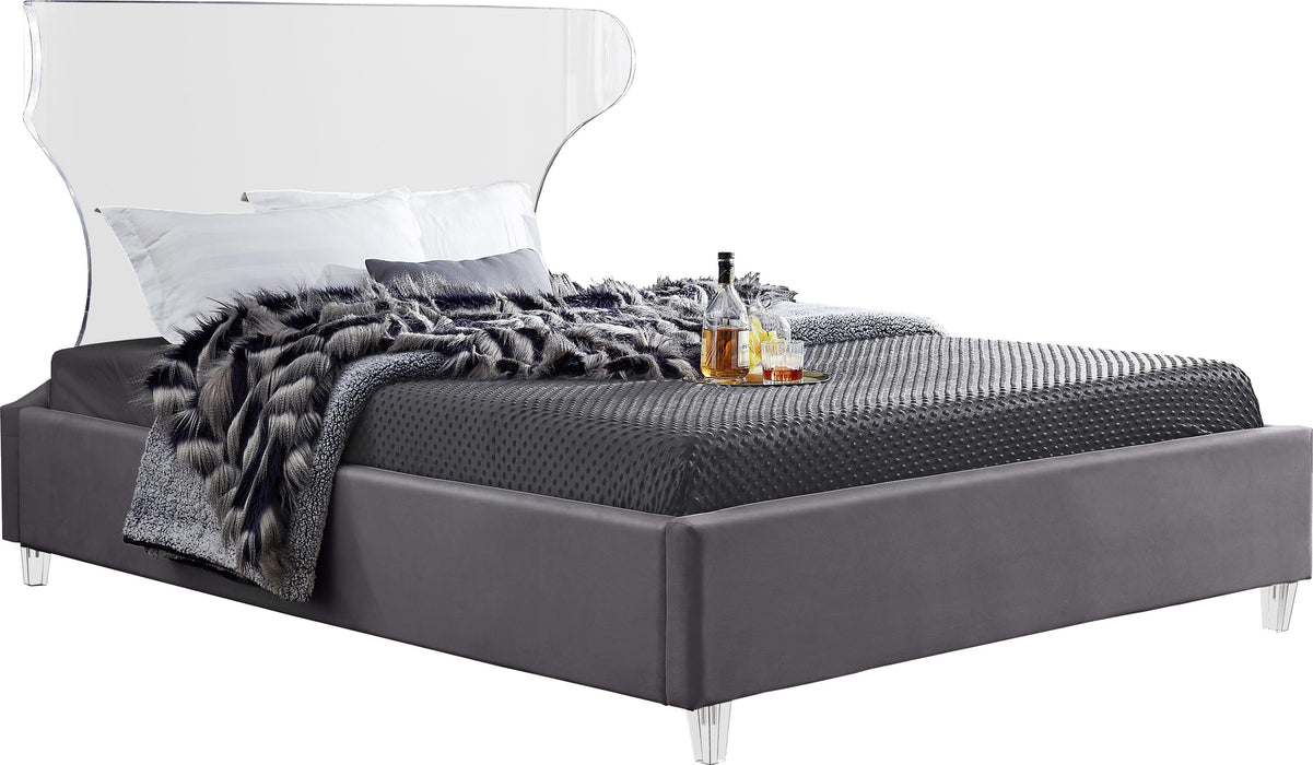 Ghost Grey Velvet Full Bed