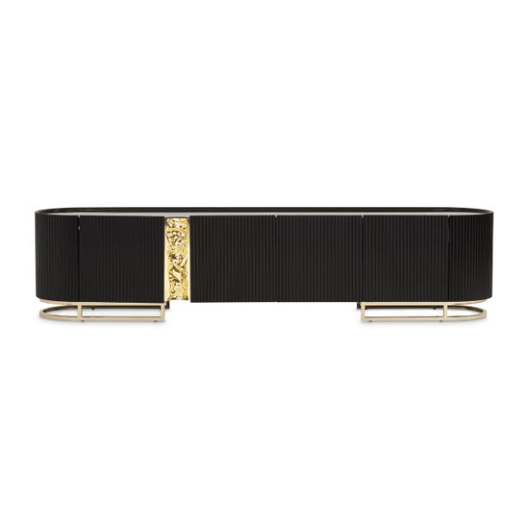 AICO Furniture Lisbon Media Cabinet in Silken Matte Black
