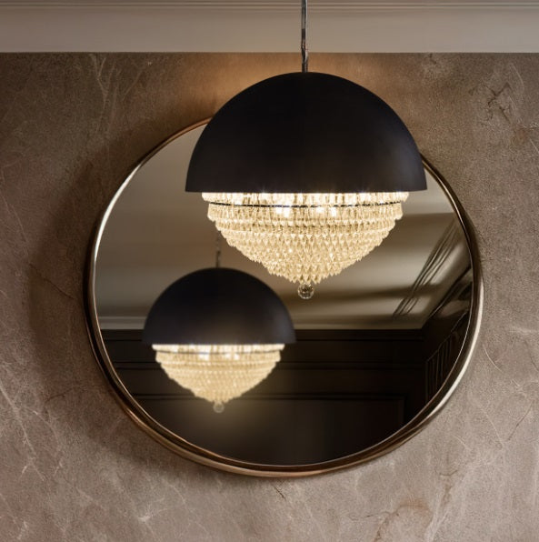 AICO Furniture Lighting Eclipse LED Light Chandelier with Black Dome in Clear