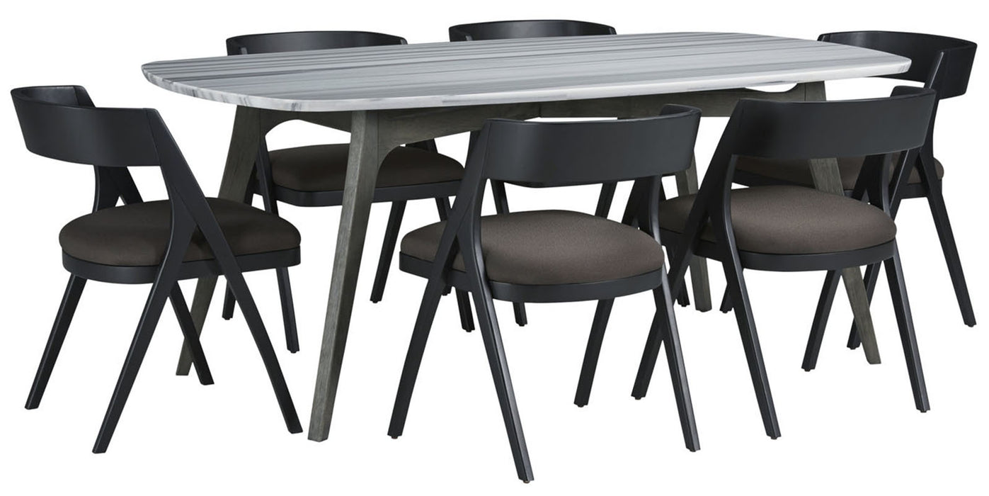 Palliser Furniture Mix and Match Benedict Table with Grey Marble Top and 6 Calvin Bent Wood Chair Dining Set 119-153K70 image
