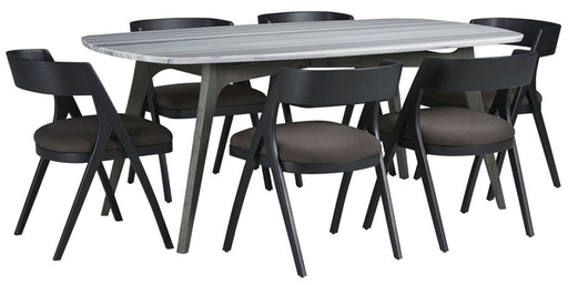 Palliser Furniture Mix and Match Benedict Table with Grey Marble Top and 6 Calvin Bent Wood Chair Dining Set 119-153K70 image