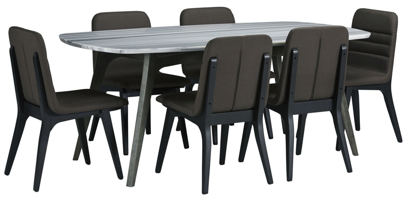 Palliser Furniture Mix and Match Benedict Table with Grey Marble Top and 6 Fredrick Side Chair Dining Set 119-153K72 image