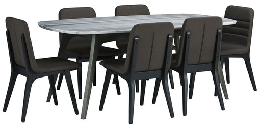 Palliser Furniture Mix and Match Benedict Table with Grey Marble Top and 6 Fredrick Side Chair Dining Set 119-153K72 image