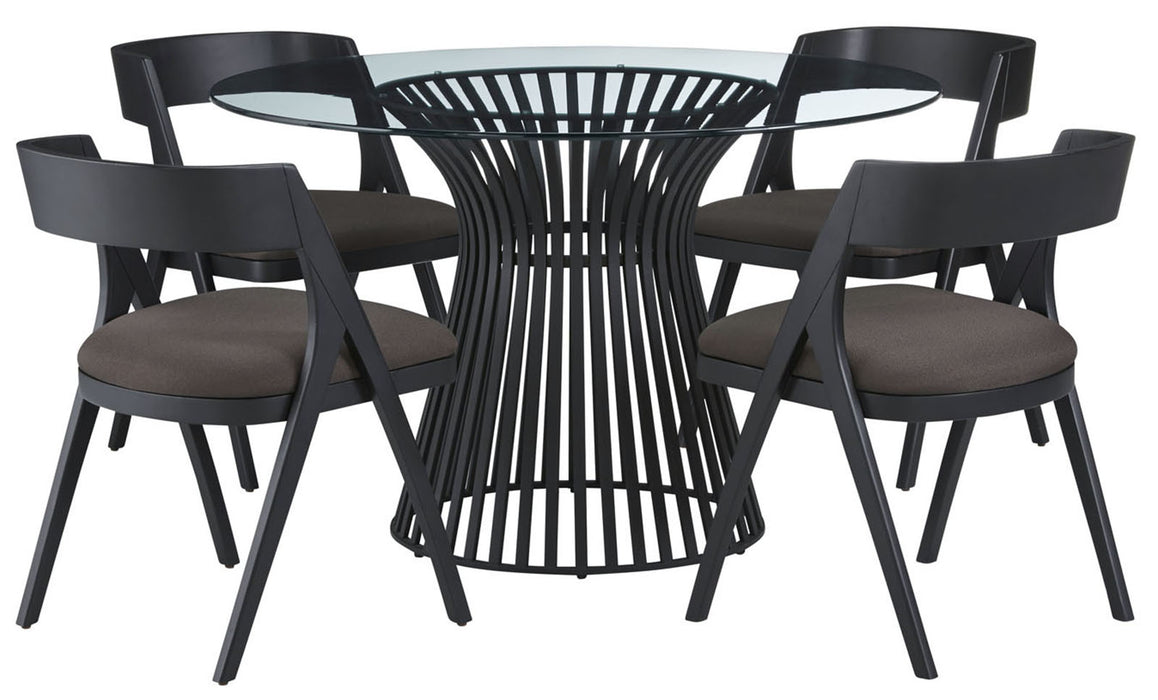 Palliser Furniture Mix and Match Naomi Round Dining Table with Glass Top and 4 Calvin Bent Wood Chair Dining Set 119-155BG50 image