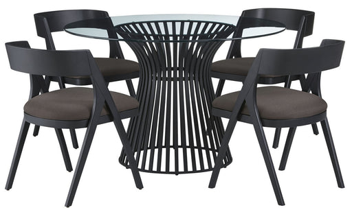 Palliser Furniture Mix and Match Naomi Round Dining Table with Glass Top and 4 Calvin Bent Wood Chair Dining Set 119-155BG50 image