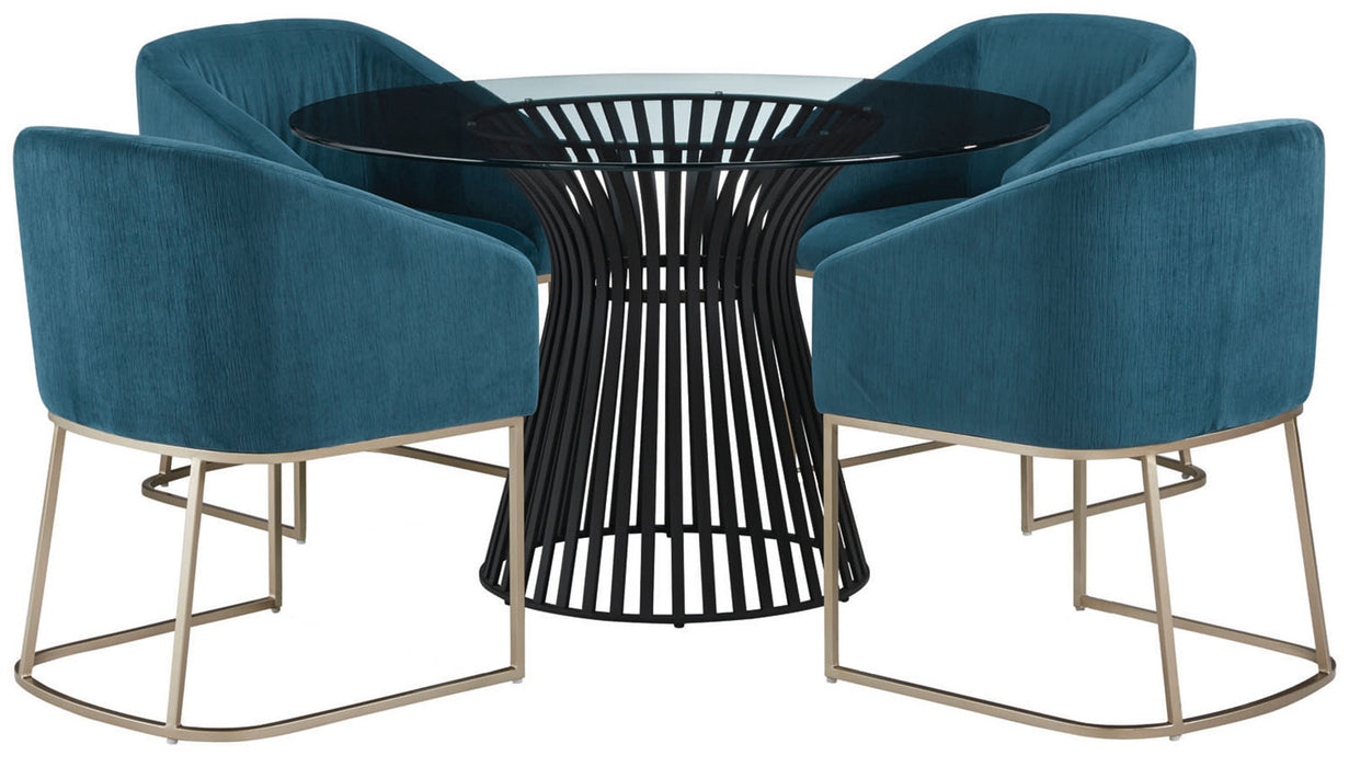 Palliser Furniture Mix and Match Naomi Round Dining Table with Glass Top and 4 Scarlett Chair Dining Set in Dark Teal 119-155BG58 image