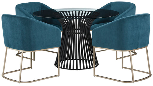 Palliser Furniture Mix and Match Naomi Round Dining Table with Glass Top and 4 Scarlett Chair Dining Set in Dark Teal 119-155BG58 image