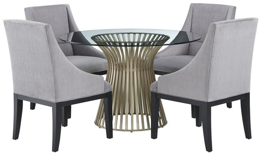 Palliser Furniture Mix and Match Naomi Round Dining Table with Gold Base and 4 Diana Wing Chair Dining Set in Grey Velvet 119-155GG56 image