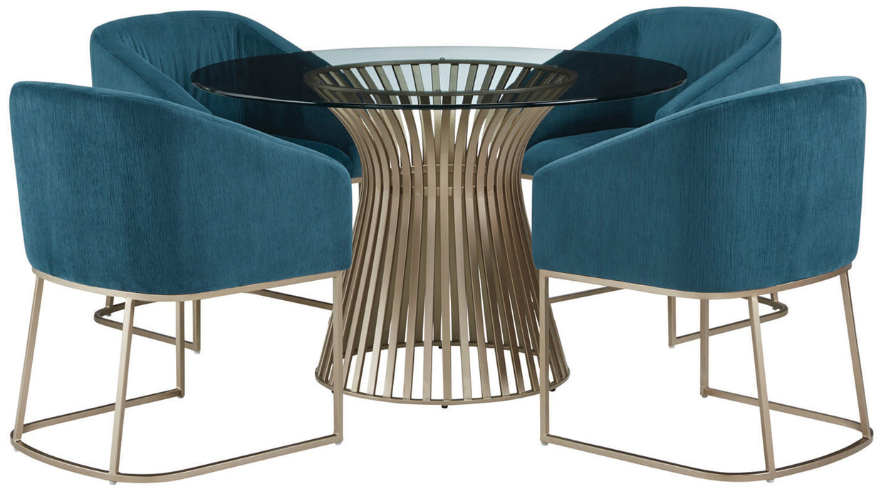 Palliser Furniture Mix and Match Naomi Round Dining Table with Gold Base and 4 Scarlett Chairs in Dark Teal Velvet 119-155GG58 image