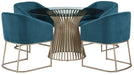 Palliser Furniture Mix and Match Naomi Round Dining Table with Gold Base and 4 Scarlett Chairs in Dark Teal Velvet 119-155GG58 image