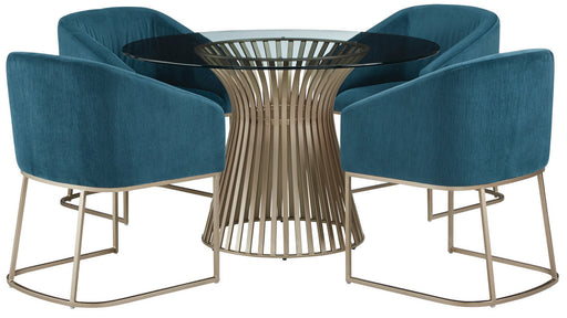 Palliser Furniture Mix and Match Naomi Round Dining Table with Gold Base and 4 Scarlett Chairs in Dark Teal Velvet 119-155GG58 image