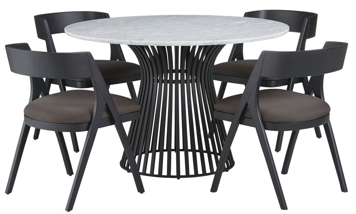 Palliser Furniture Mix and Match Naomi Round Dining Table with Marble Top and 4 Calvin Bent Wood Chair Dining Set in Charcoal Gray 119-156BM50 image
