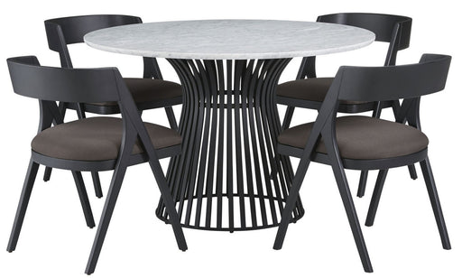 Palliser Furniture Mix and Match Naomi Round Dining Table with Marble Top and 4 Calvin Bent Wood Chair Dining Set in Charcoal Gray 119-156BM50 image