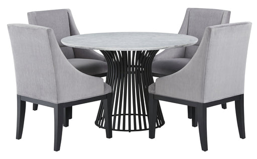 Palliser Furniture Mix and Match Naomi Round Dining Table with Marble Top and 4 Diana Wing Chair Dining Set in Grey 119-156BM56 image
