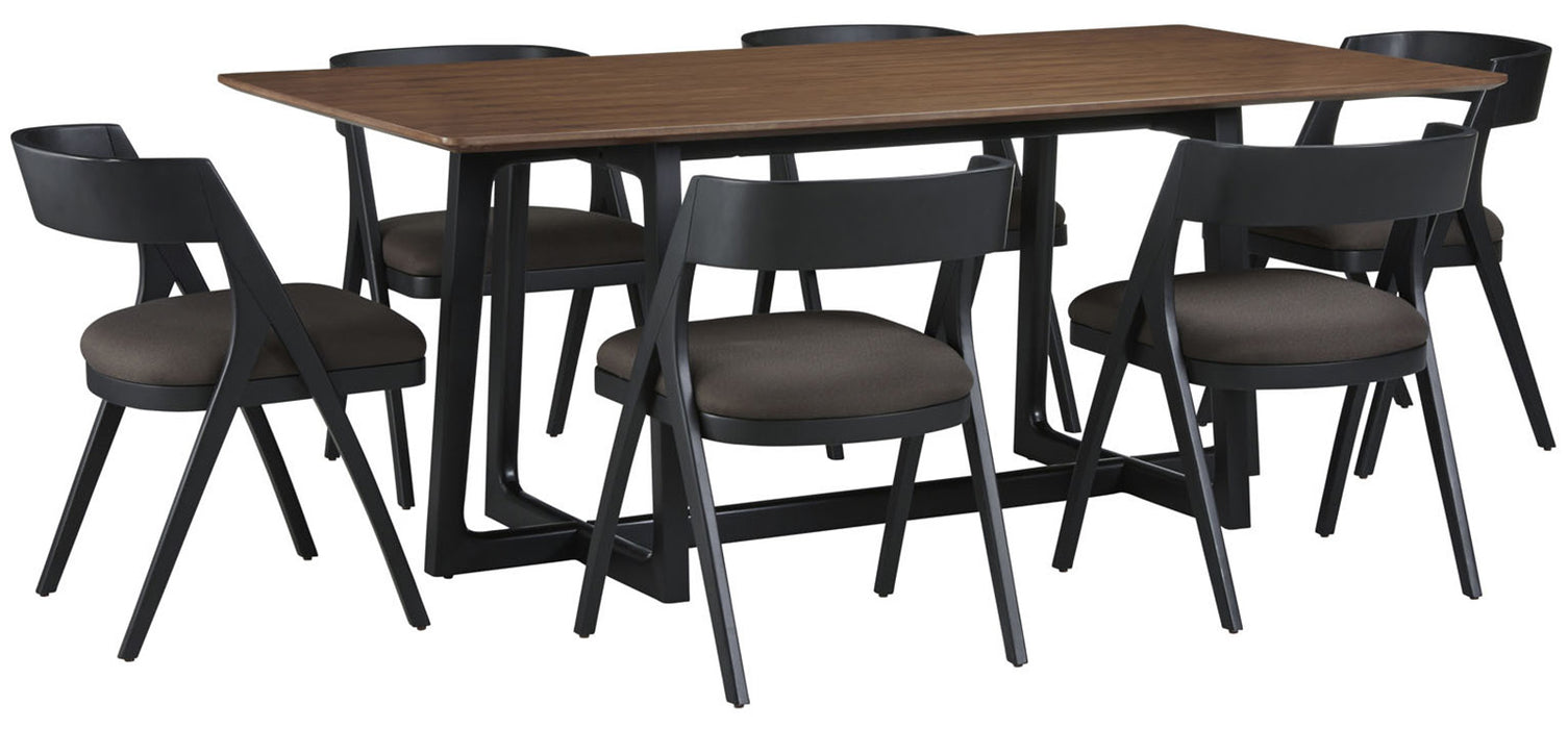 Palliser Furniture Mix and Match Clara Rectangular Dining Table with 6 Calvin Wood Chair Dining Set in Brown 119-159K70 image