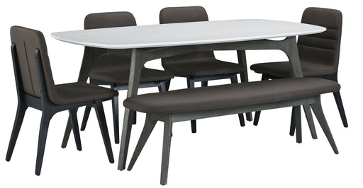 Palliser Furniture Mix and Match Benedict White Wood Top Dining Table and Upholstered Bench with 4 Calvin Bent Wood Chair Dining Set in Grey 119-152K6B2 image