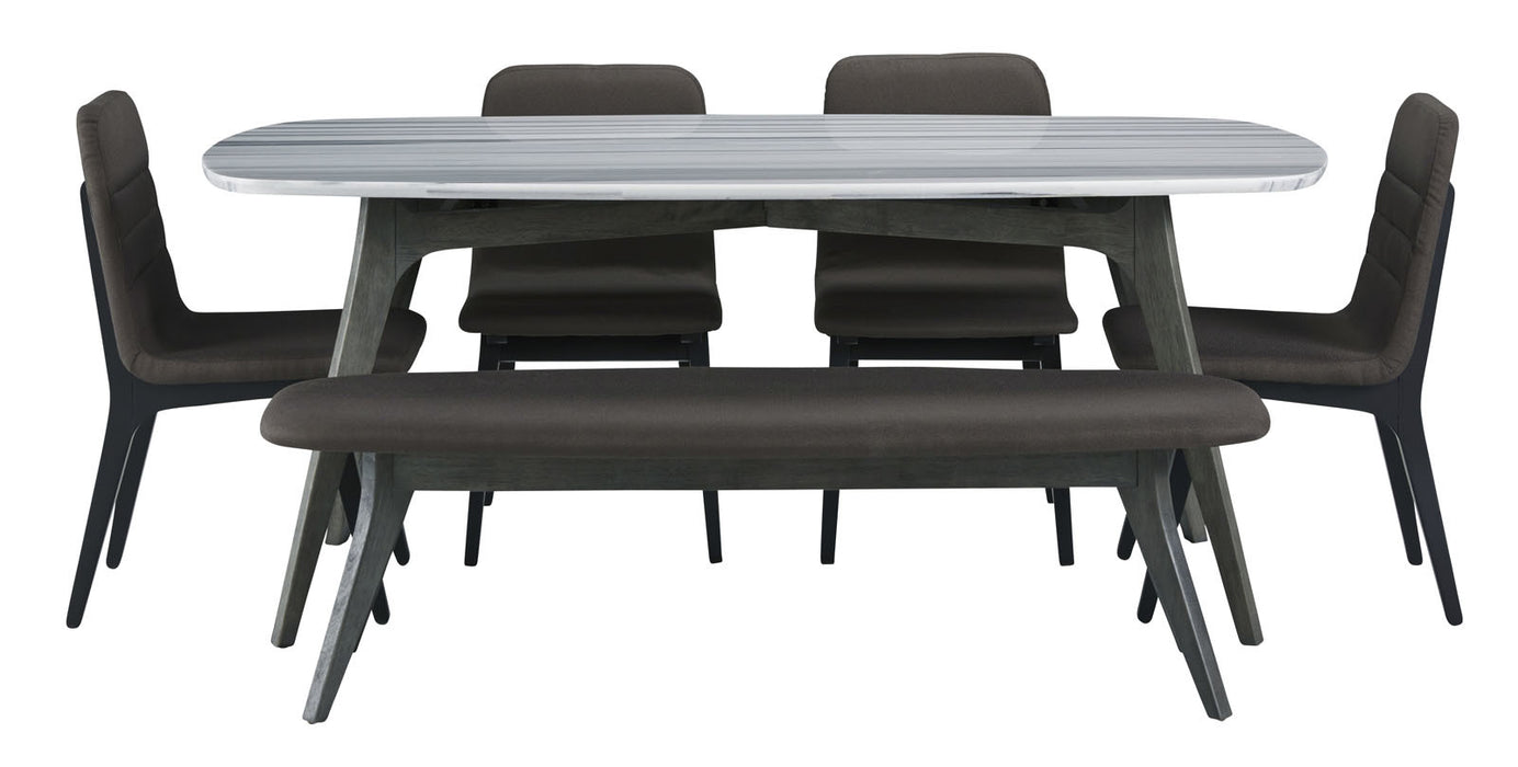 Palliser Furniture Mix and Match Benedict Marble Top Dining Table and Upholstered Bench with 4 Fredrick Side Chairs Dining Set in Black119-153K6B2 image