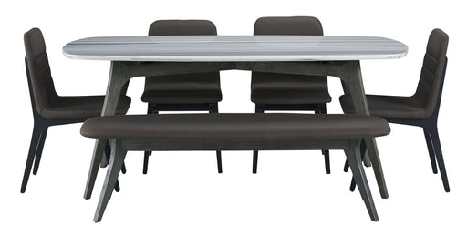 Palliser Furniture Mix and Match Benedict Marble Top Dining Table and Upholstered Bench with 4 Fredrick Side Chairs Dining Set in Black119-153K6B2 image