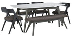 Palliser Furniture Mix and Match Benedict Wood Top Dining Table and Upholstered Bench with 4 Calvin Bent Wood Chairs Dining Set in Grey 119-152K6B0 image
