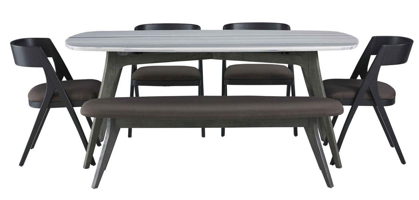 Palliser Furniture Mix and Match Benedict Dining Table and Upholstered Bench with 4 Calvin Bent Wood Chairs Dining Set in Black 119-153K6B0 image