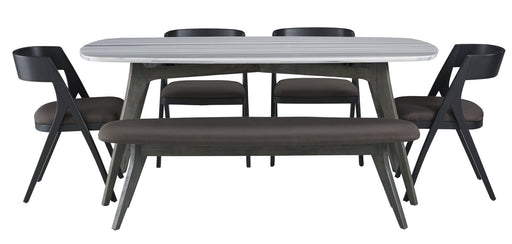 Palliser Furniture Mix and Match Benedict Dining Table and Upholstered Bench with 4 Calvin Bent Wood Chairs Dining Set in Black 119-153K6B0 image